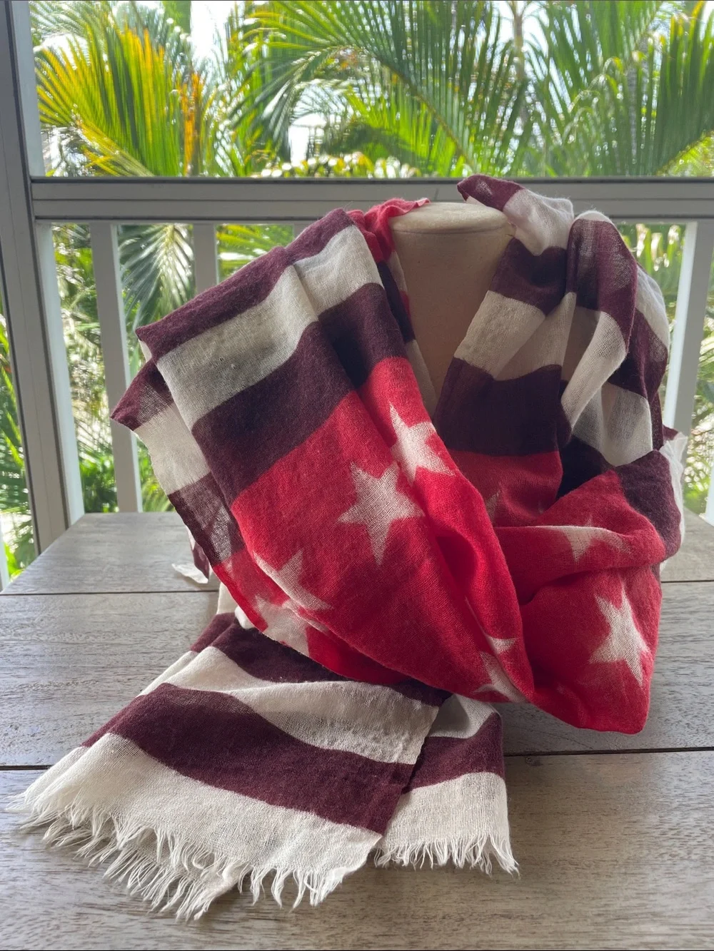 100% WOOL  Patriotic Lightweight Wrap Scarf Like New